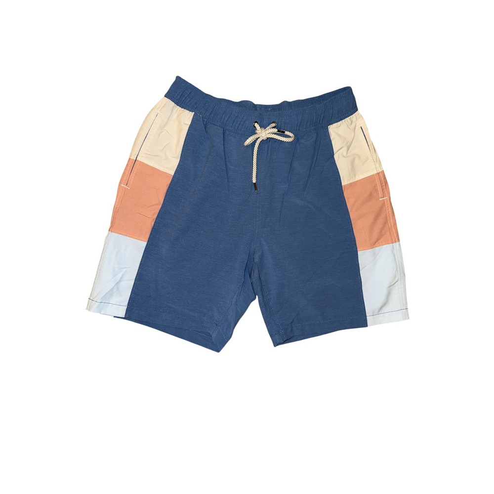 Faherty‎ Swim Trunks Mens Small Blue Colorblock Elastic Waist Board Shorts